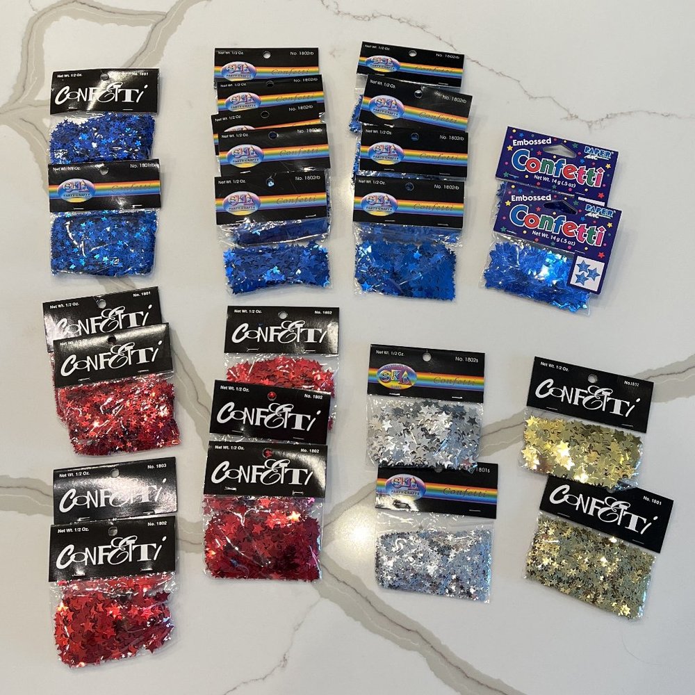 23 - 1/2 oz Packages of Star Shaped Confetti - Blue Red Silver Gold